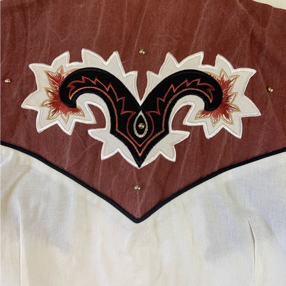 Vintage Wildfire Rust Red & White Buttondown Crop Cowgirl Western Top Blouse - Picture 7 of 11